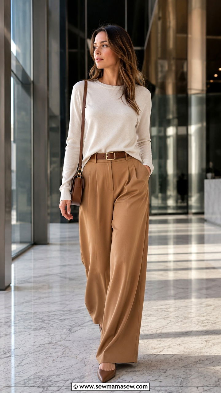 Wide leg trousers with knit top office outfit - 25 Paralegal outfit ideas for women