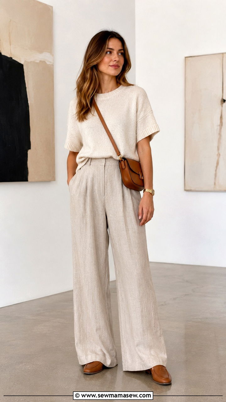 Wide leg trousers with lightweight knit pullover - 20 Relaxed summer outfit ideas 2026