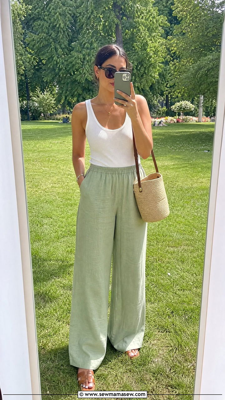 WideLeg Linen Pants and Tank Top Park Outfit - 30 Summer park outfits