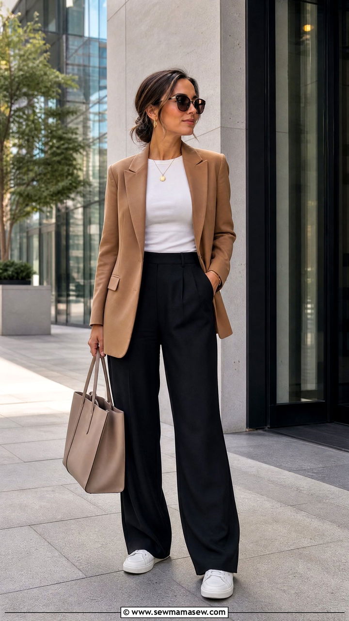 WideLeg Trousers and Structured Blazer Errands Outfit - 30 errands outfits ideas