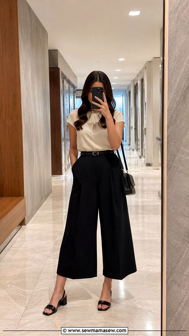 Wideleg culottes with a fitted blouse - 30 Law school student outfit ideas