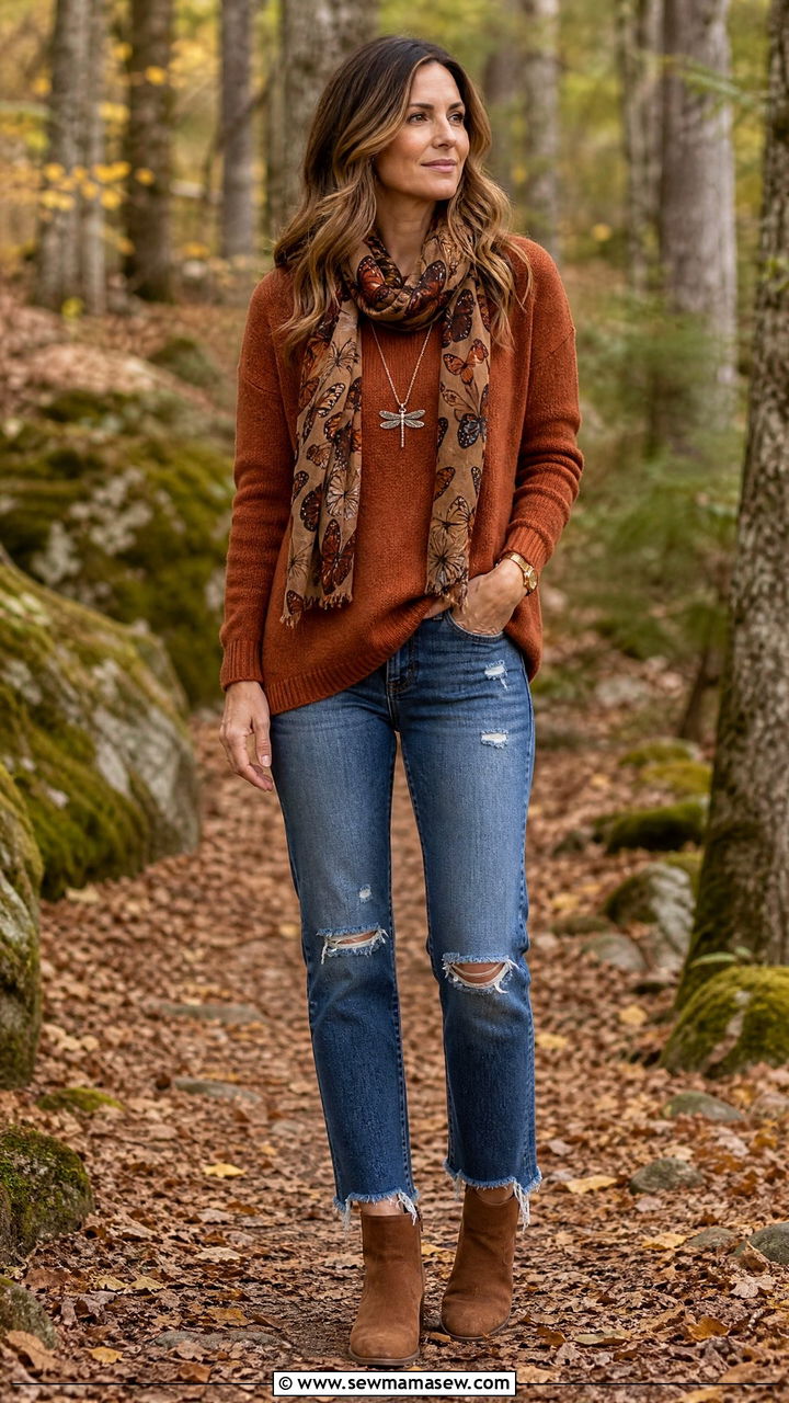 Wilderkind fox toned knit with raw hem jeans - 25 Pinterest outfits 2026