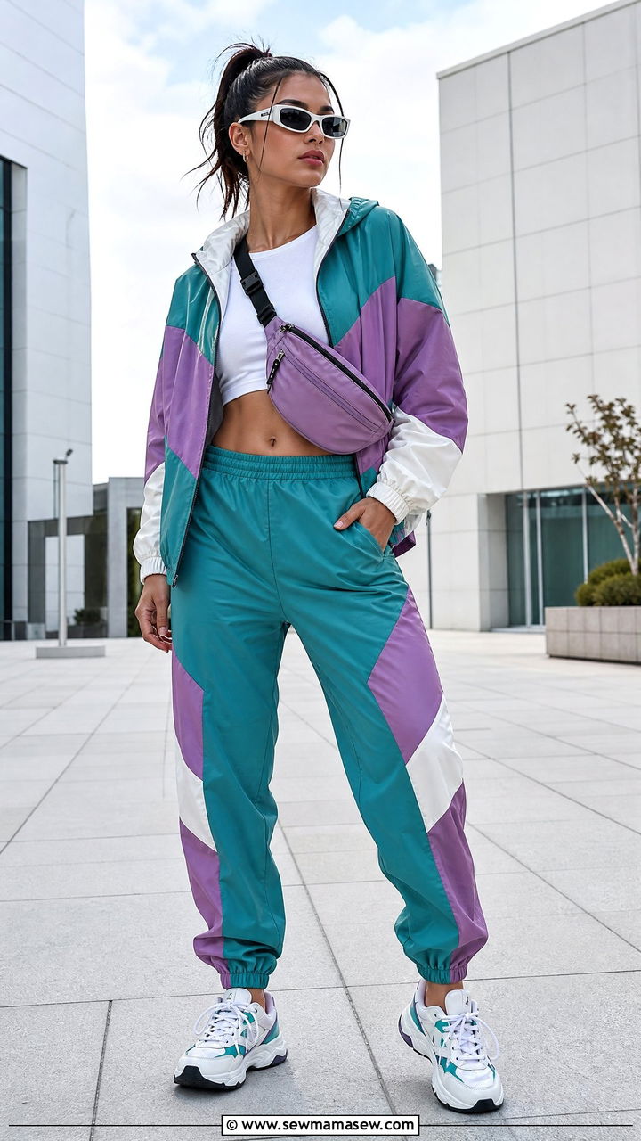 Windbreaker Two Piece Set With Retro Sneakers - 30 streetwear outfits ideas