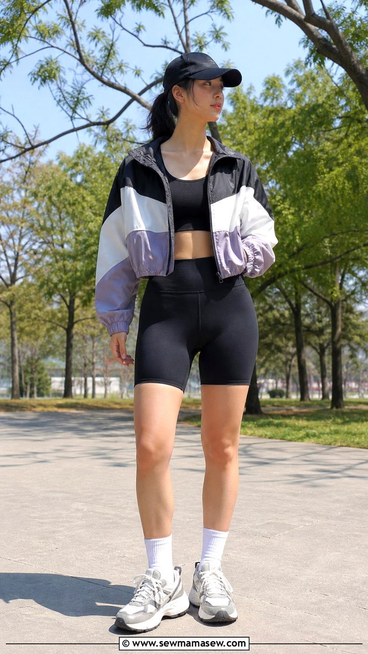 Windbreaker With Biker Shorts Seoul Sporty - 40 Seoul outfit ideas