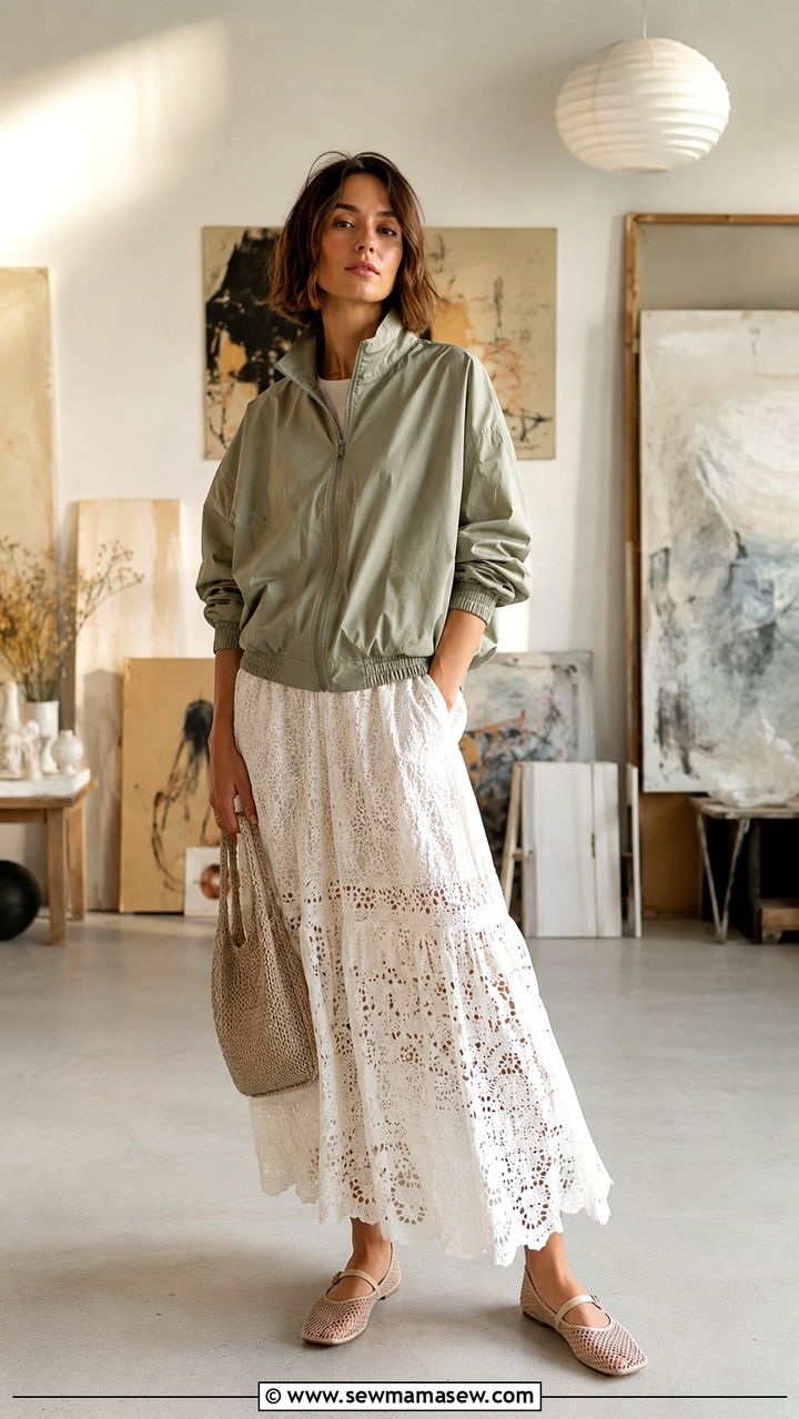 Windbreaker With Boho Lace Skirt Outfit - 25 windbreaker outfits aesthetic