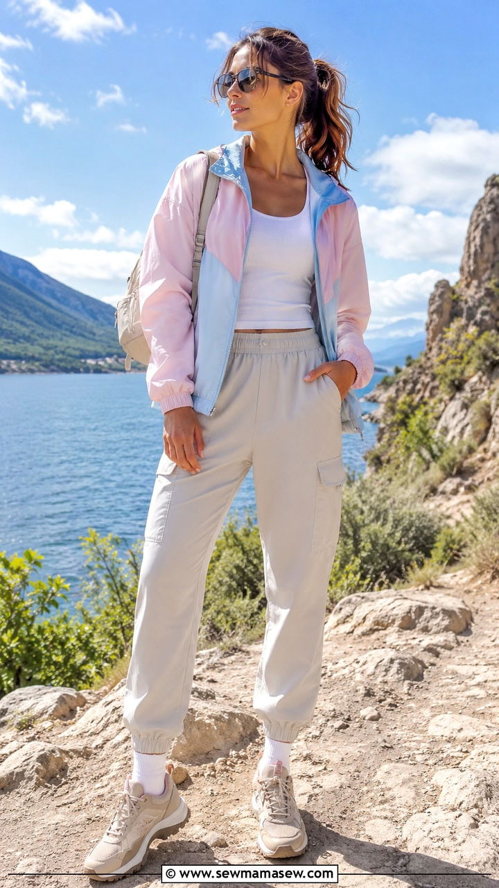 Windbreaker With Cargo Pants and Hiking Sneakers - 30 spring sporty chic outfits