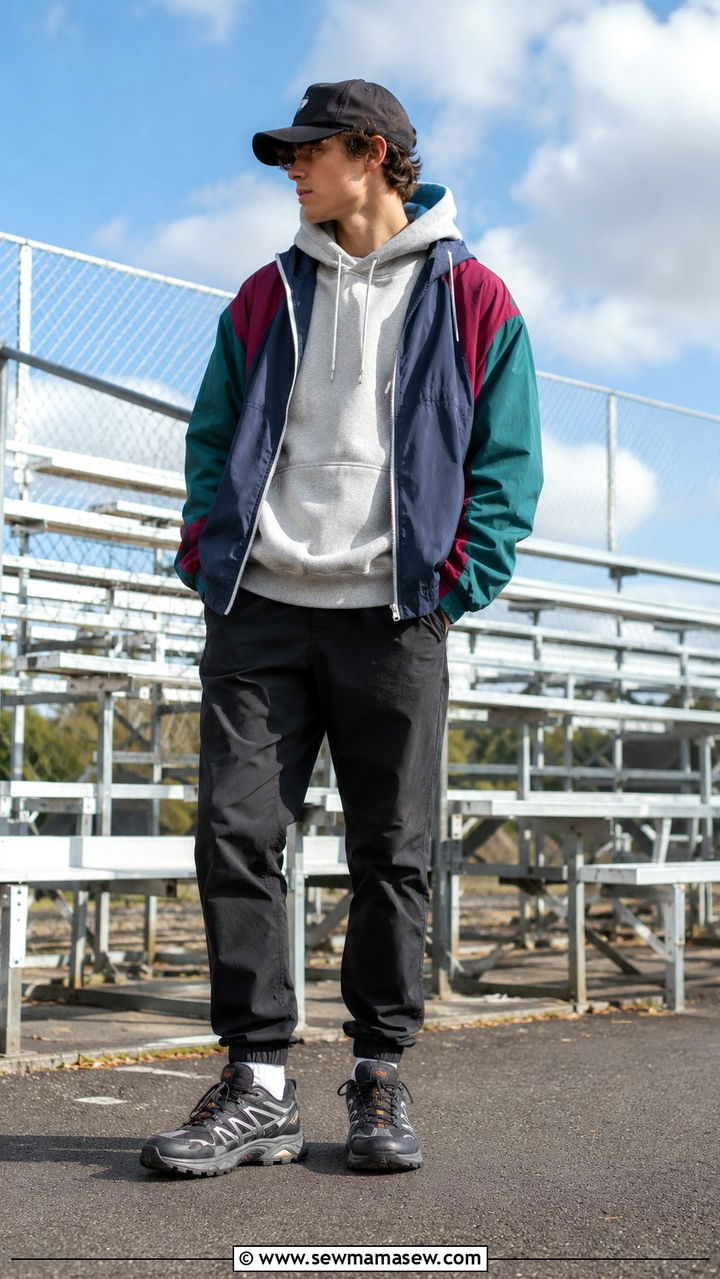 Windbreaker With Hoodie and Joggers Outfit - 30 Rainy day school outfit ideas