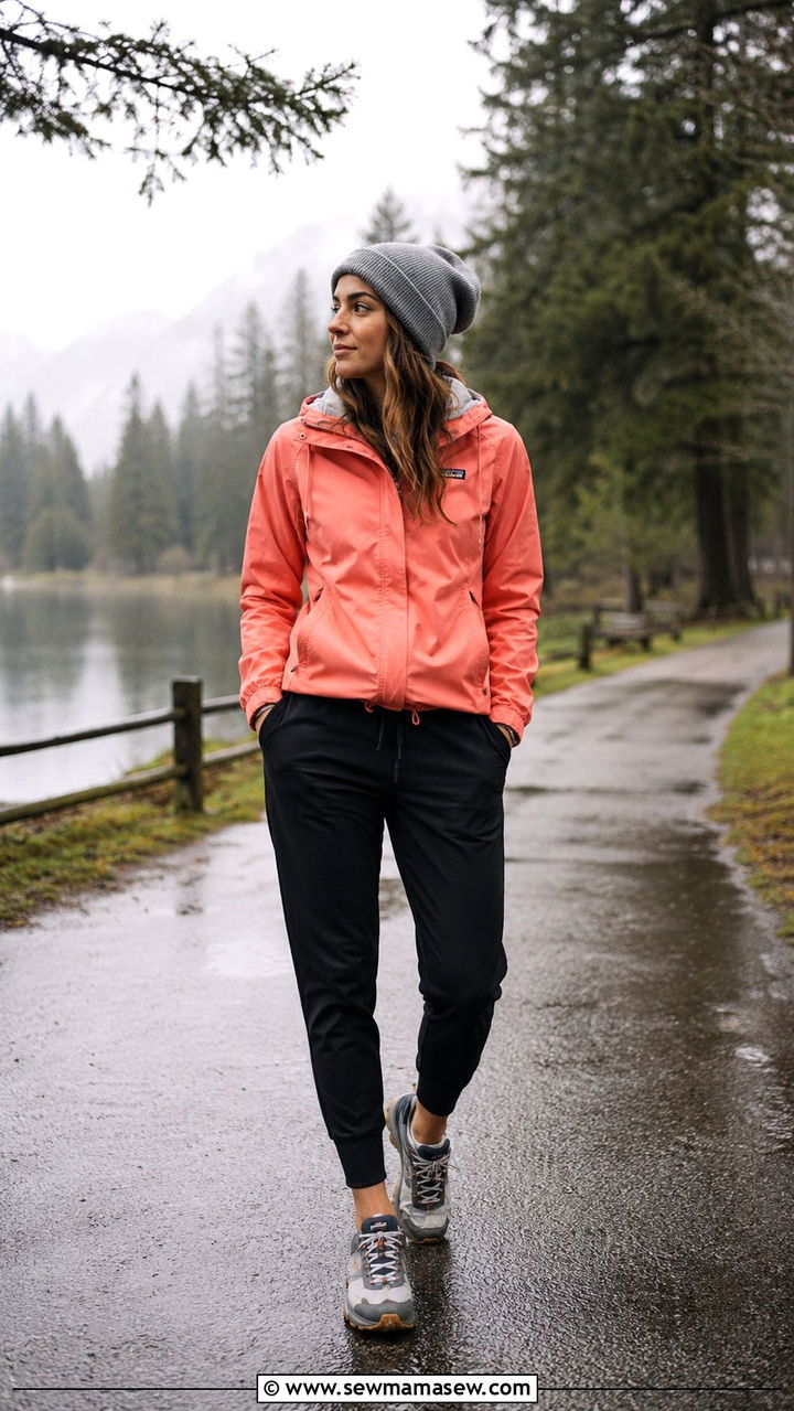 Windbreaker With Joggers And A Beanie - 30 Rainy day casual outfit ideas