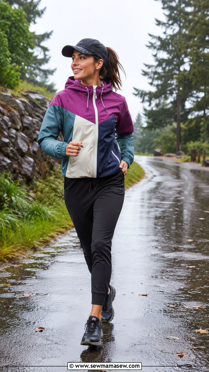Windbreaker With Joggers And Trail Sneakers - 25 rainy day outfits Pinterest