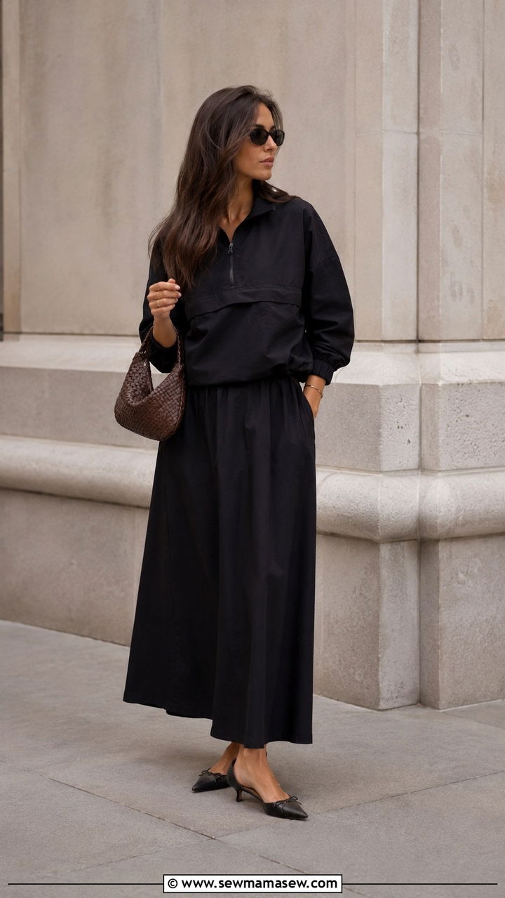 Windbreaker With Maxi Skirt And Kitten Heels Outfit - 25 windbreaker outfits aesthetic