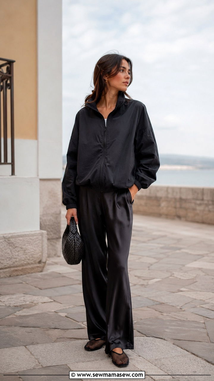 Windbreaker With Satin Trousers And Mesh Flats Outfit - 25 windbreaker outfits aesthetic