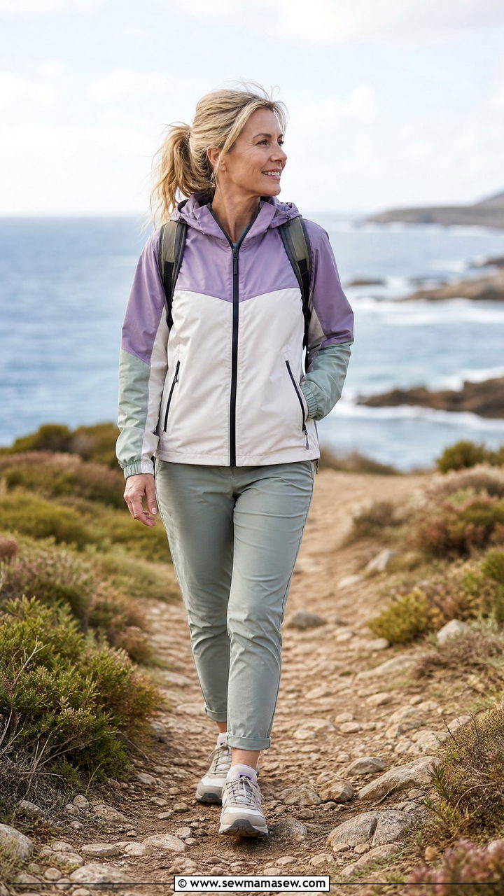 Windbreaker With Tapered Hiking Trousers - 30 Hiking outfit ideas for women over 40