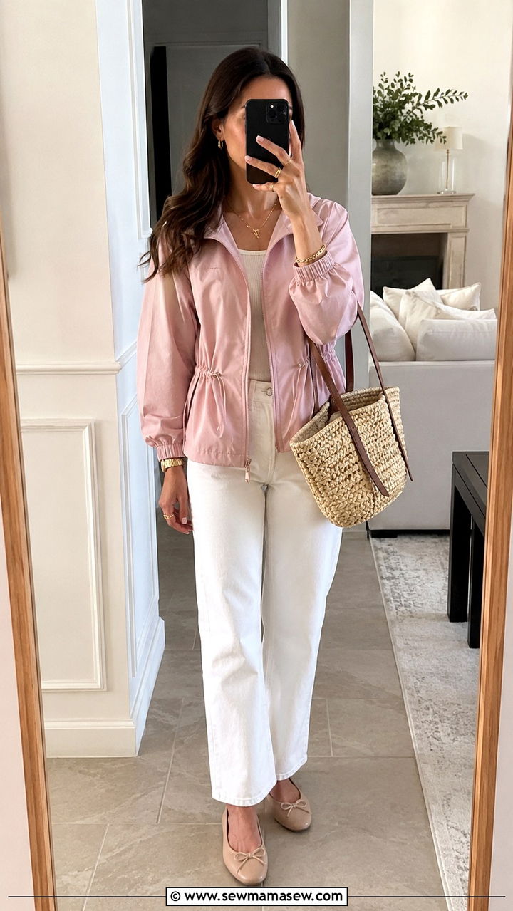 Windbreaker With White Jeans And Ballet Flats - 30 casual windbreaker outfits