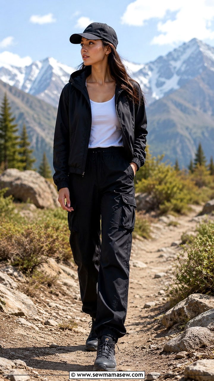 Windbreaker and Cargo Pants - 30 hiking outfit ideas for women