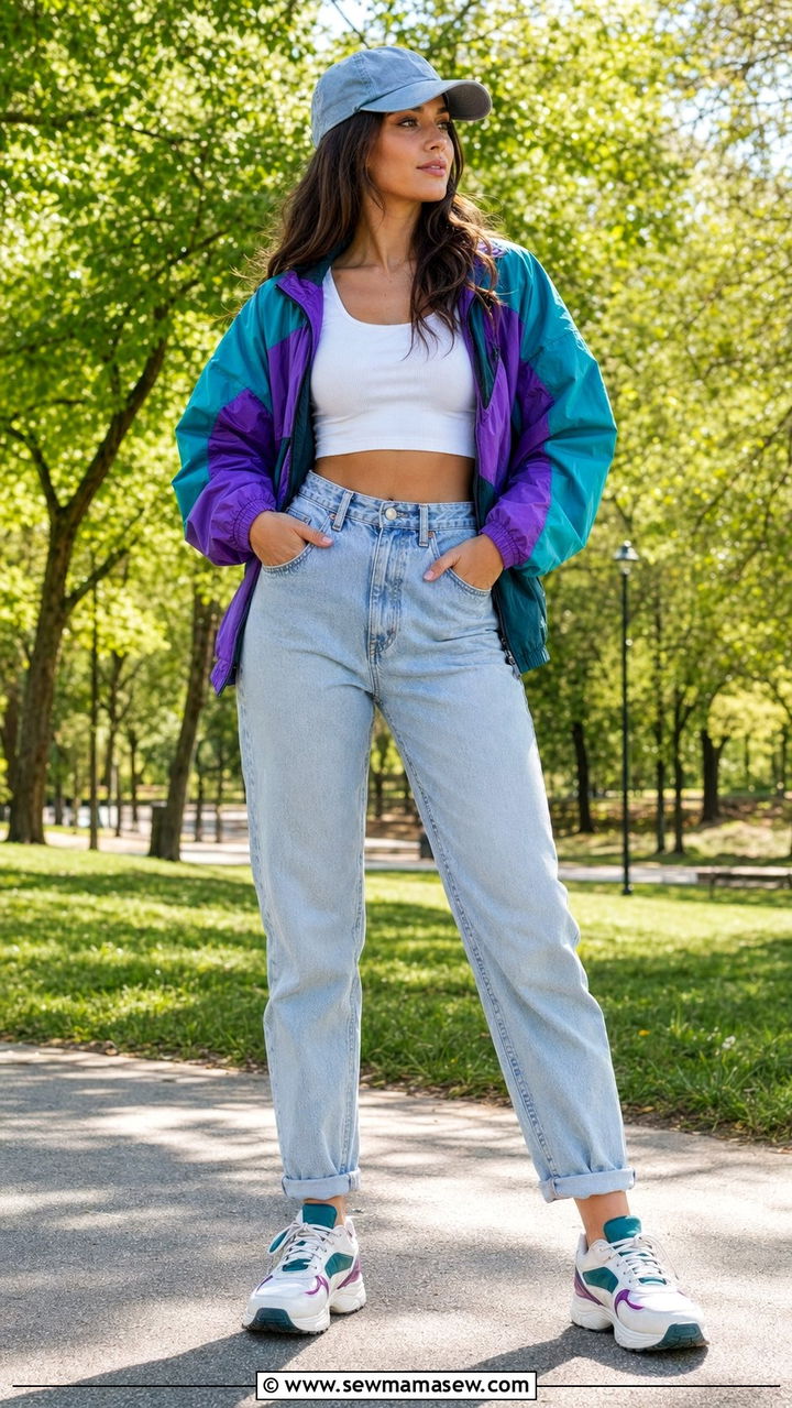 Windbreaker and Mom Jeans Outfit - 35 90s outfits ideas