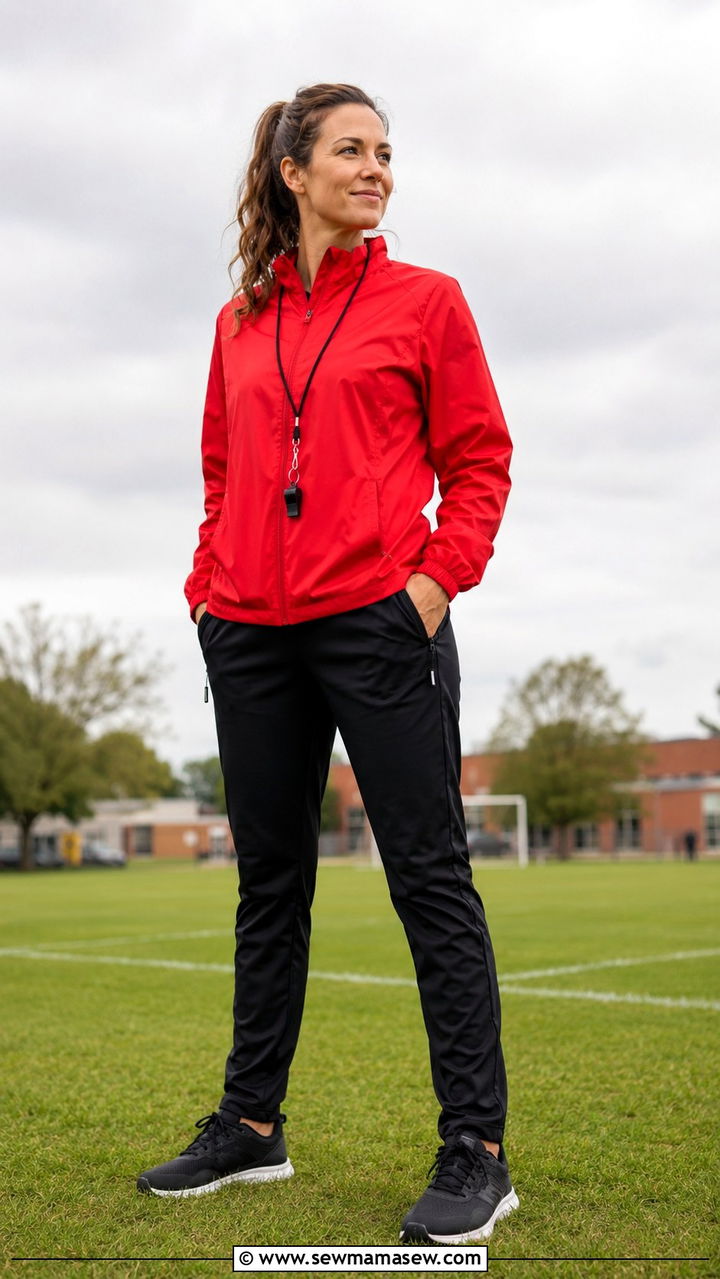 Windbreaker and Training Pants - 25 PE teacher outfit ideas