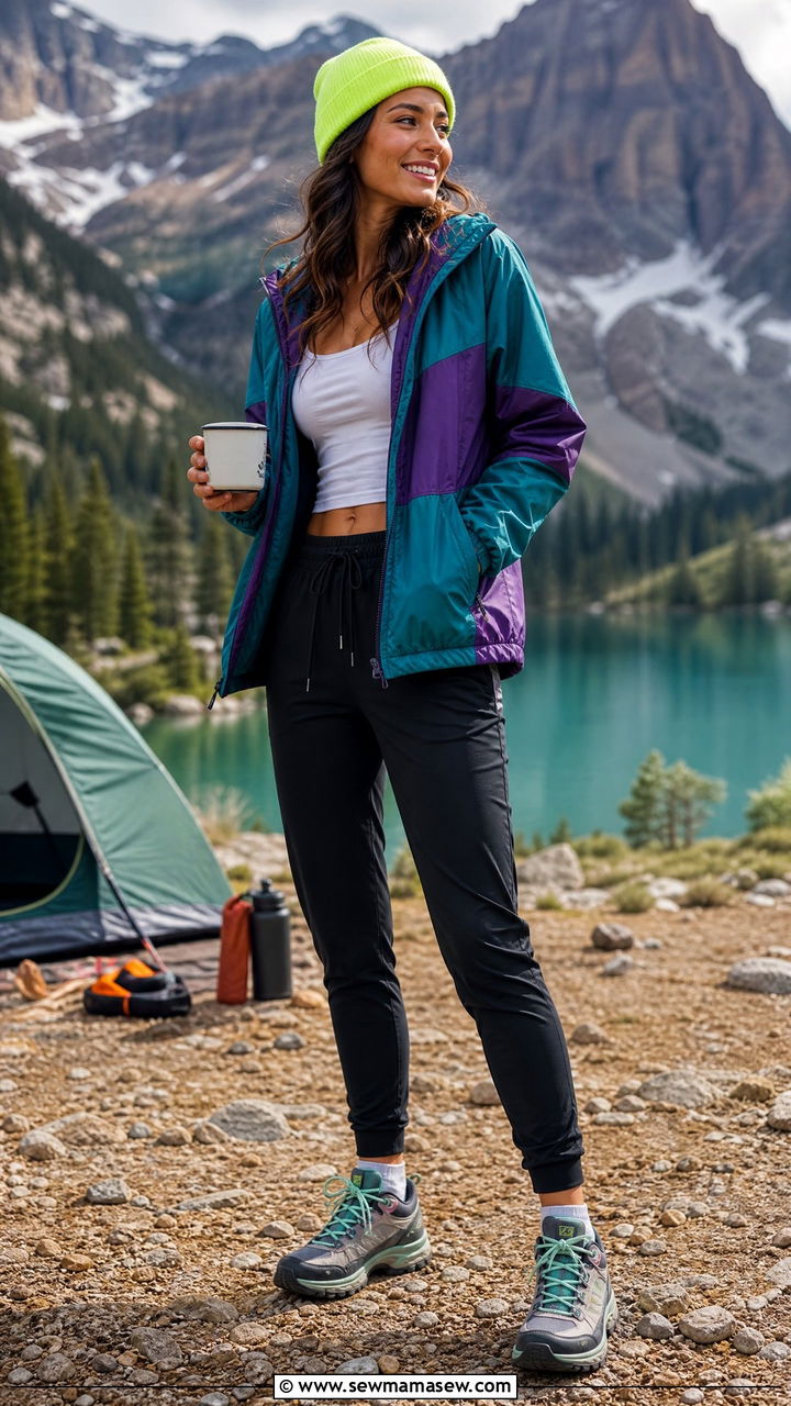 Windbreaker and joggers camping outfit - 25 Camping trip outfit ideas