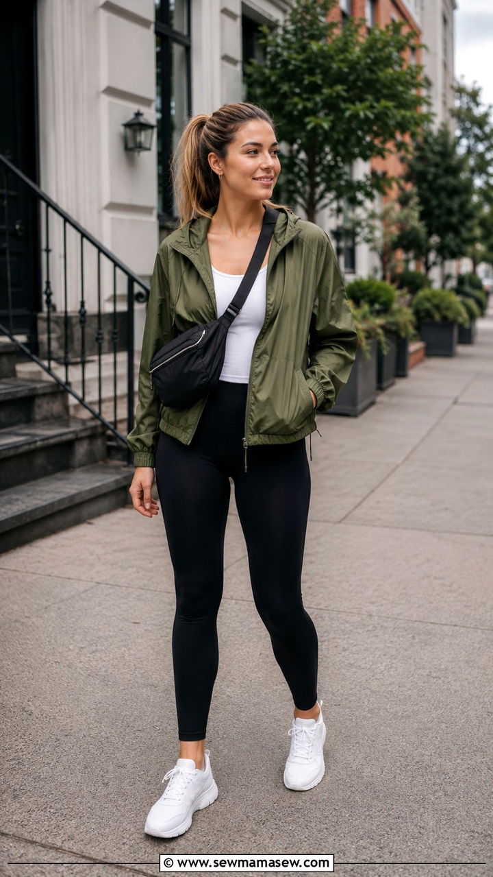 Windbreaker and leggings outfit - 25 windy day outfits trends