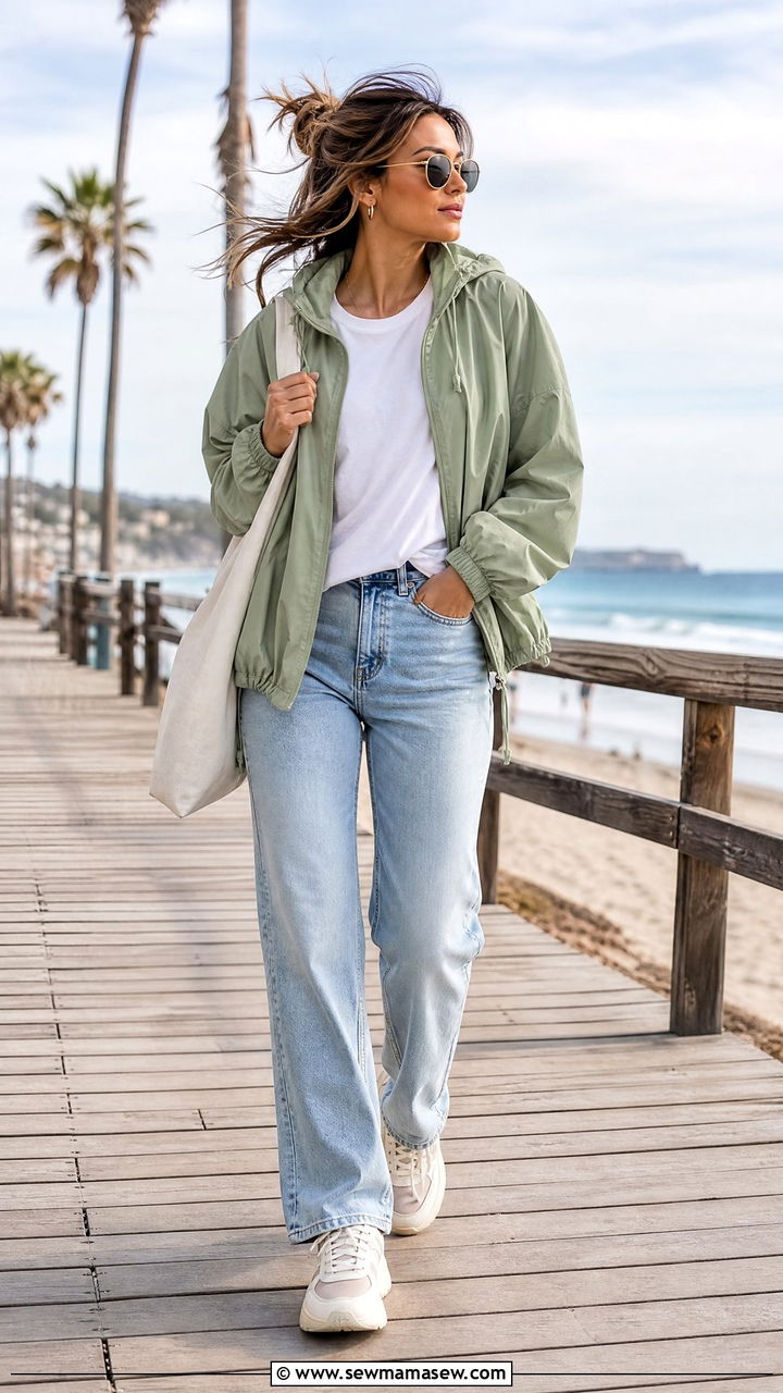 Windbreaker and relaxed denim outfit - 35 Layering outfits for changing weather