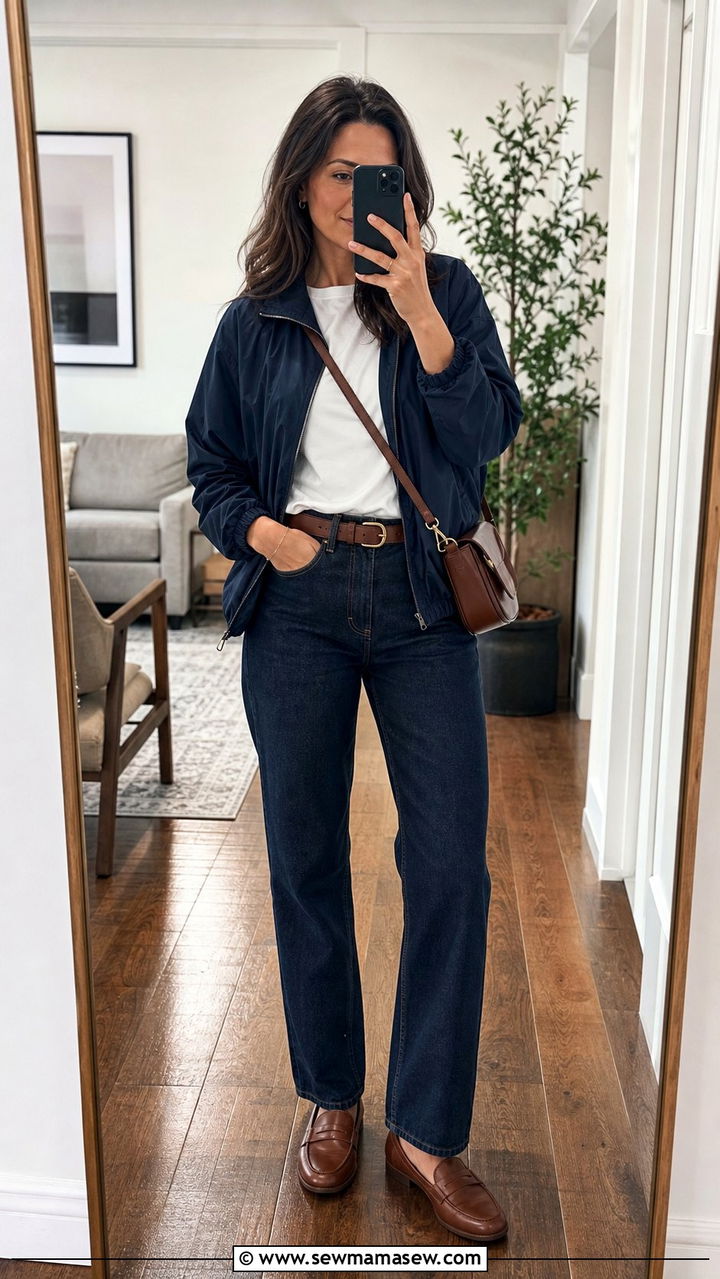 Windbreaker and straight leg jeans - 25 classy windbreaker outfits