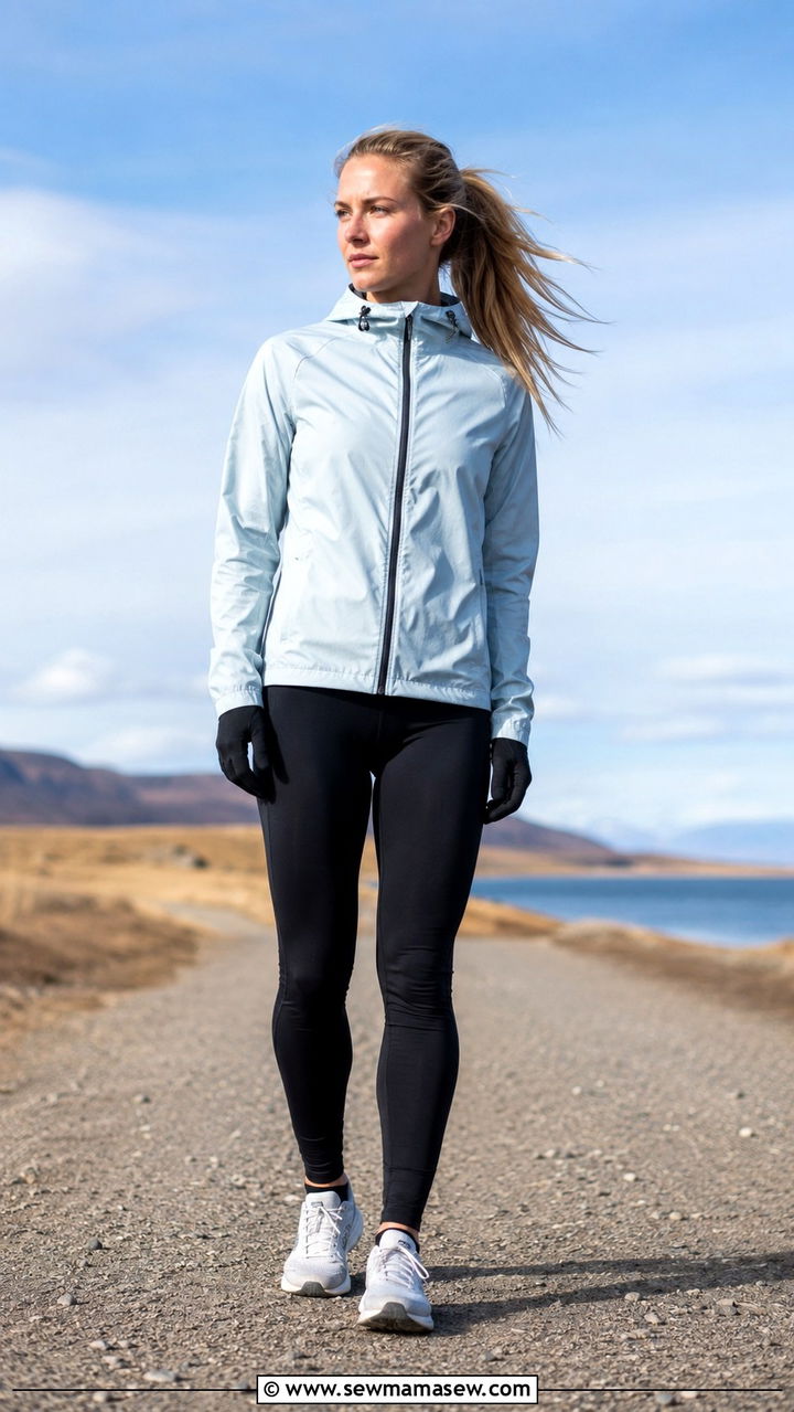 Windbreaker jacket and running tights for cold weather - 30 Running outfit ideas for beginners