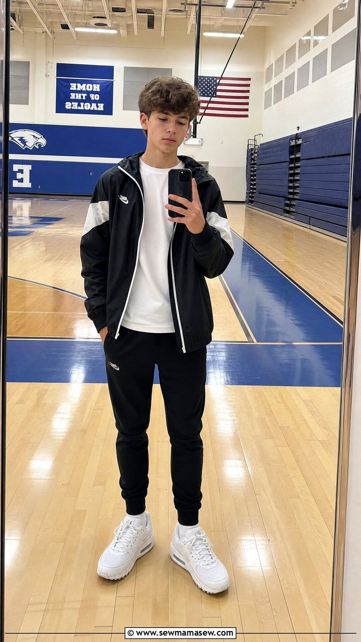 Windbreaker jacket with joggers - 30 Middle school picture day outfit ideas