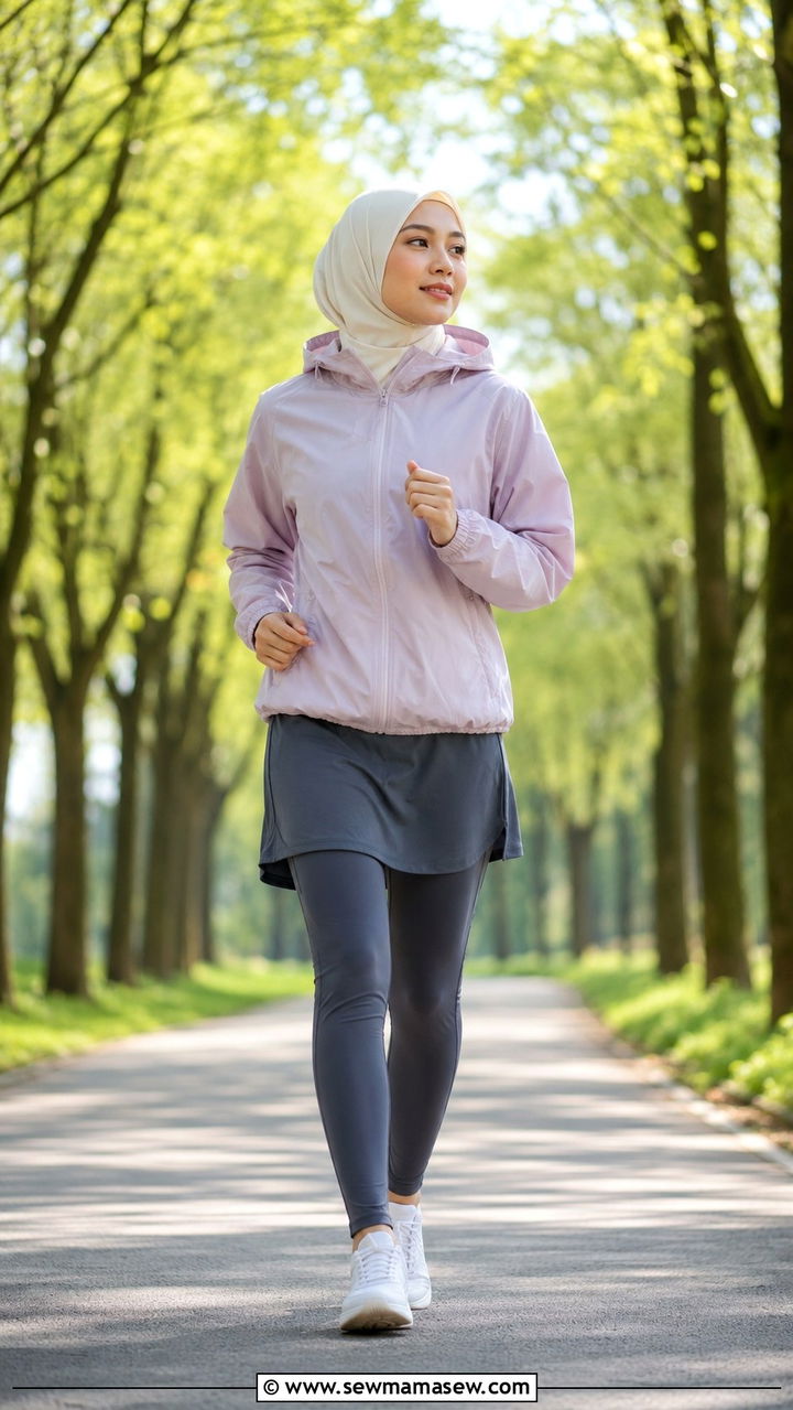 Windbreaker jacket with modest leggings and instant hijab - 25 Modest running outfit ideas with hijab