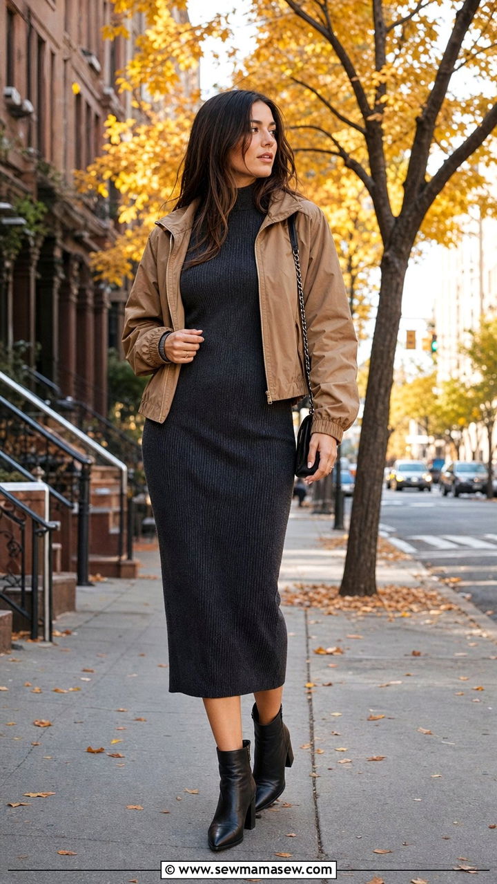 Windbreaker over knit dress - 25 classy windbreaker outfits