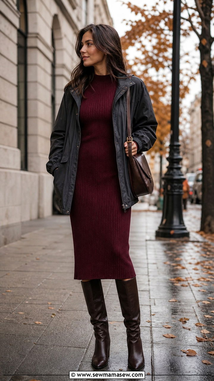 Windbreaker over knit midi dress outfit - 40 windbreaker outfits