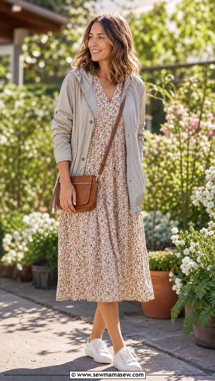 Windbreaker over midi dress - 25 classy windbreaker outfits