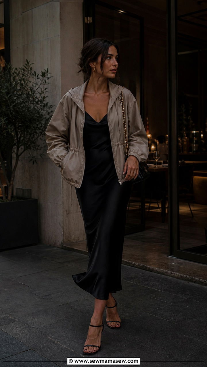 Windbreaker over slip dress outfit - 40 windbreaker outfits