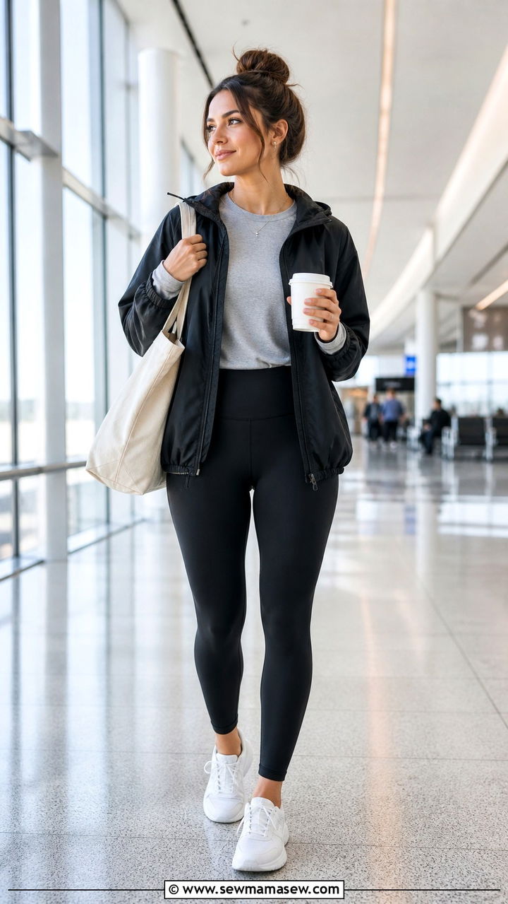 Windbreaker travel outfit with leggings and sneakers - 40 windbreaker outfits