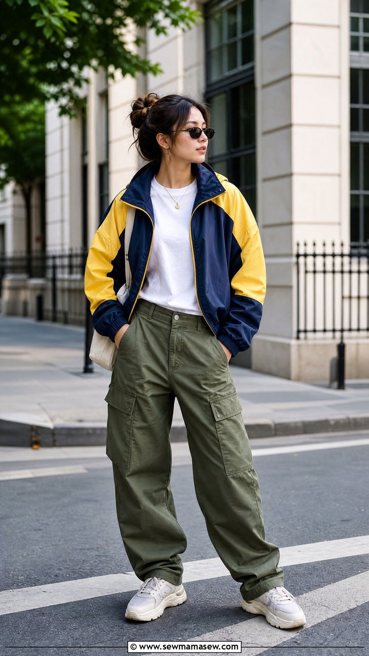 Windbreaker with cargo pants and sneakers - 25 how to style windbreaker outfits