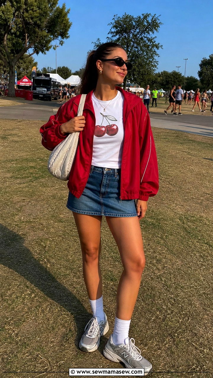 Windbreaker with denim mini skirt outfit - 40 windbreaker outfits