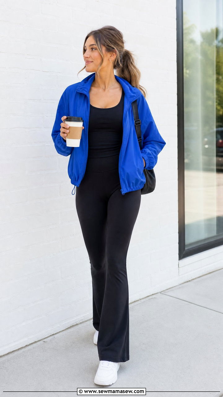 Windbreaker with flare leggings and sporty top - 25 how to style windbreaker outfits