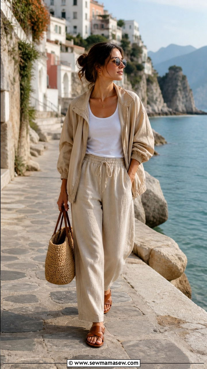 Windbreaker with linen trousers outfit - 40 windbreaker outfits