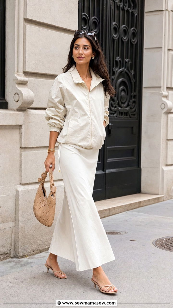 Windbreaker with maxi skirt - 25 classy windbreaker outfits