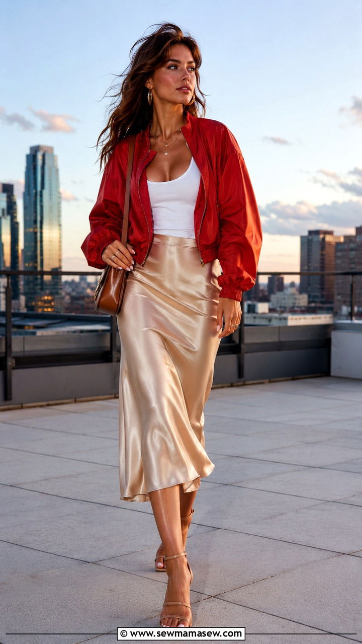 Windbreaker with midi skirt outfit - 30 jacket outfits 2026