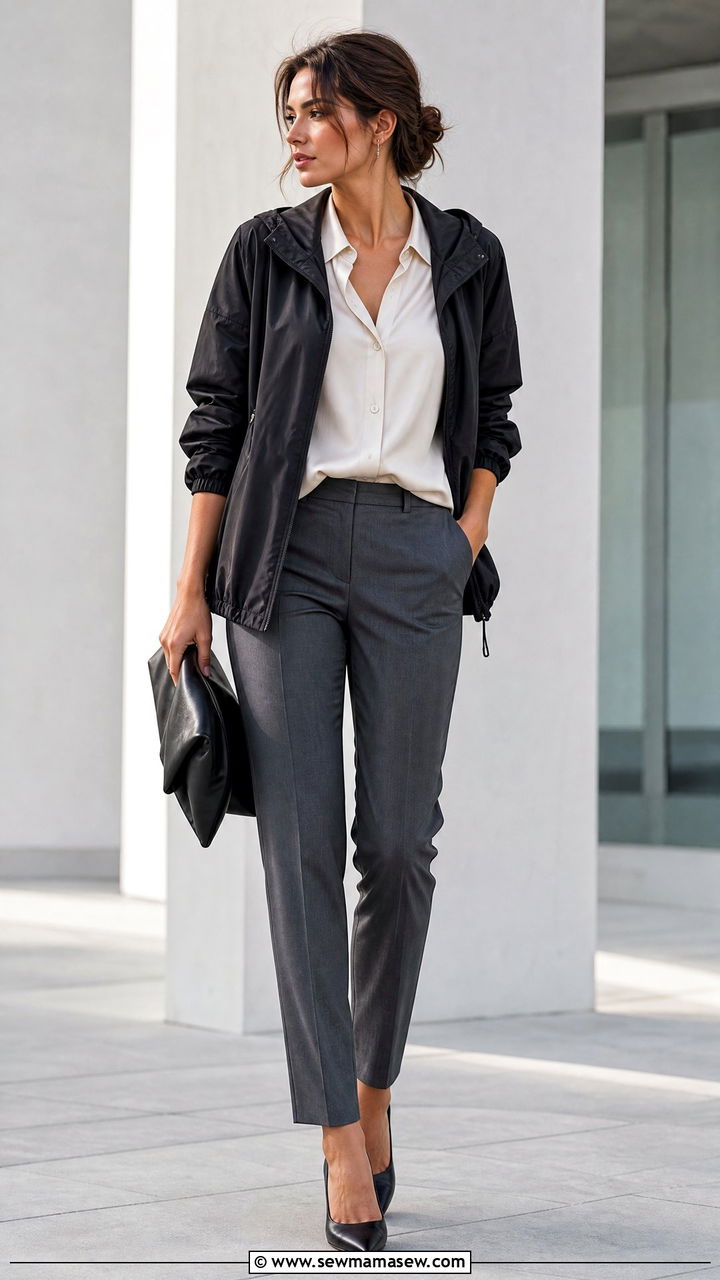 Windbreaker with tailored trousers and pointed toe heels - 25 how to style windbreaker outfits