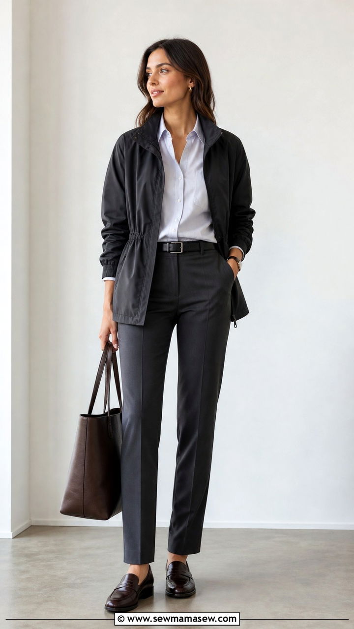 Windbreaker with tailored trousers outfit - 40 windbreaker outfits