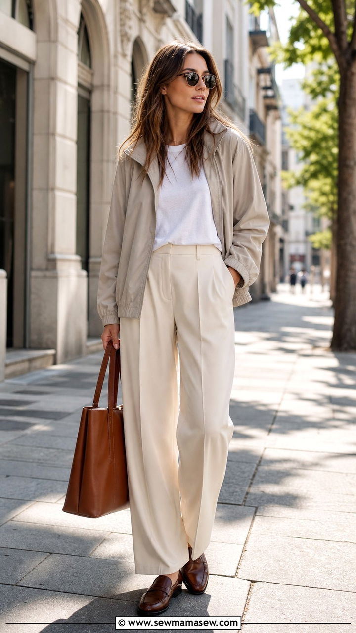 Windbreaker with wide leg trousers - 25 classy windbreaker outfits