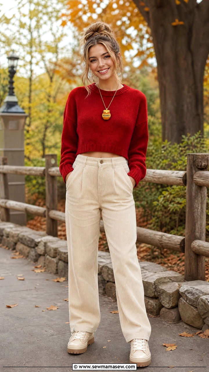 Winnie the Pooh red sweater outfit - 30 Cute Disney outfits for women