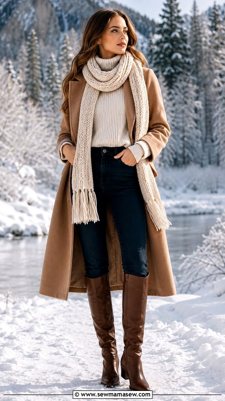 Winter Cozy Sweater and Boots Outfit - 25 Photoshoot outfit ideas