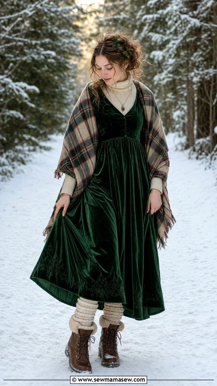 Winter Fairy Velvet Maxi Dress with Turtleneck - 25 fairycore capsule wardrobe outfits