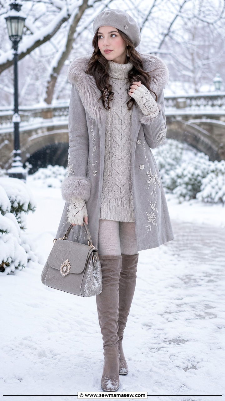Winter Fairycore Coat with Tights and Boots Outfit - 35 Fairycore outfit ideas