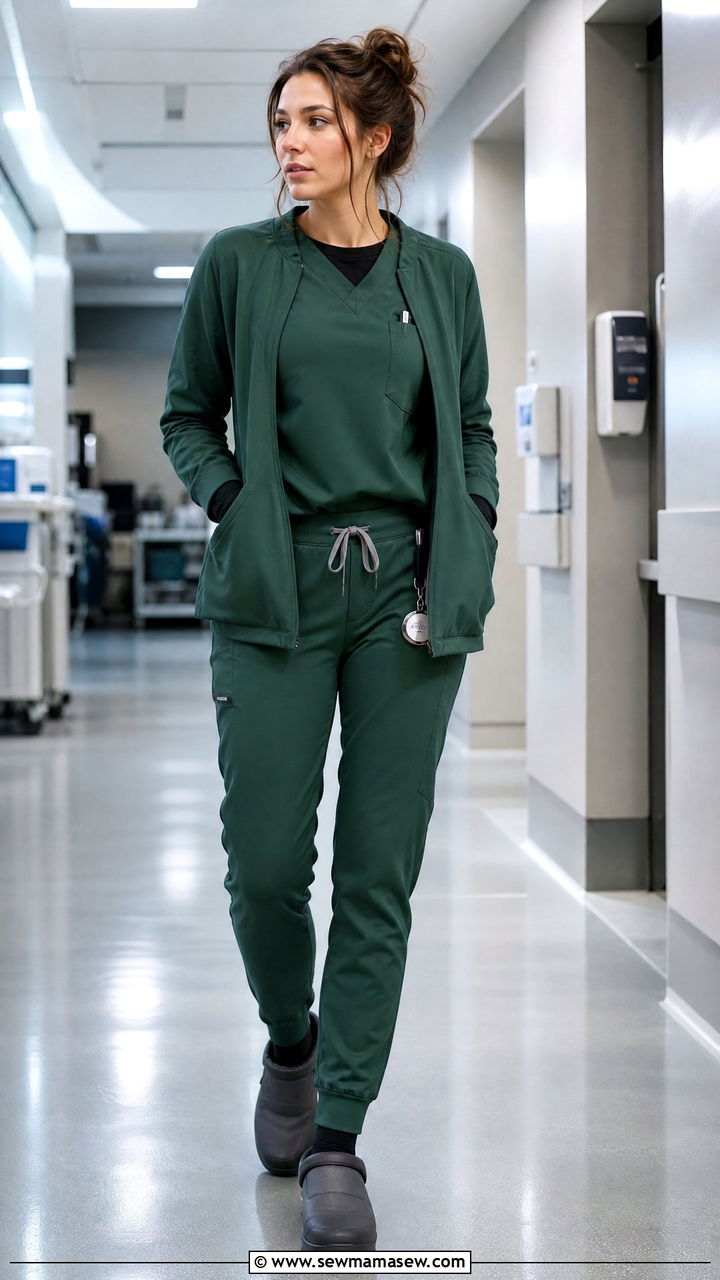 Winter Layered Scrub Outfit With Thermal Undershirt - 30 ER nurse outfit ideas