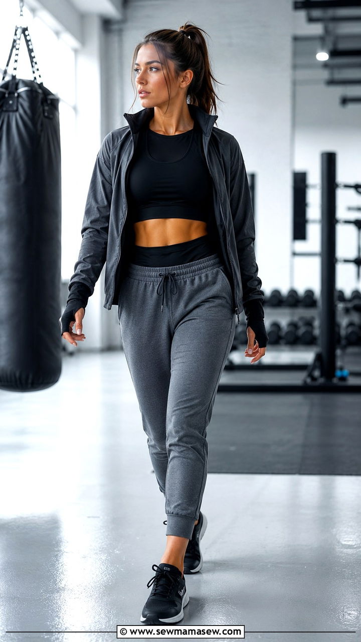 Winter Layering Long Sleeve Base Layer and Performance Joggers - 30 Kickboxing outfit ideas