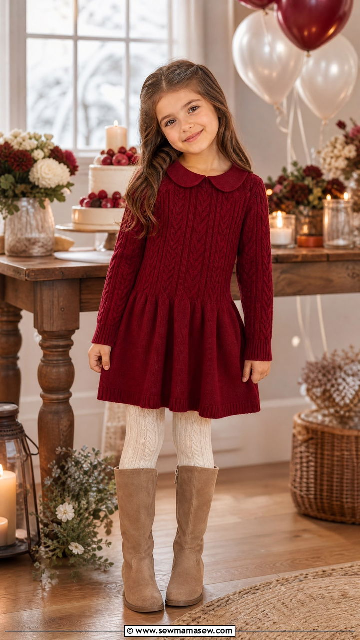 Winter Sweater Dress and Cable Knit Tights - 30 Kids birthday outfit ideas