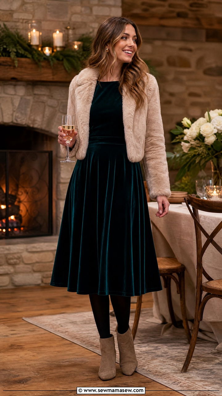 Winter Velvet Dress With Ankle Boots - 30 cute bridal shower outfits