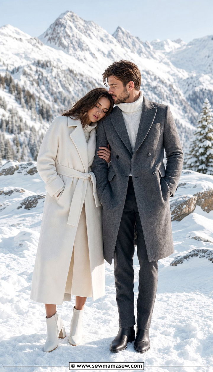 Winter White Wool Coat Ensemble - 25 Couples photo outfit ideas 2026